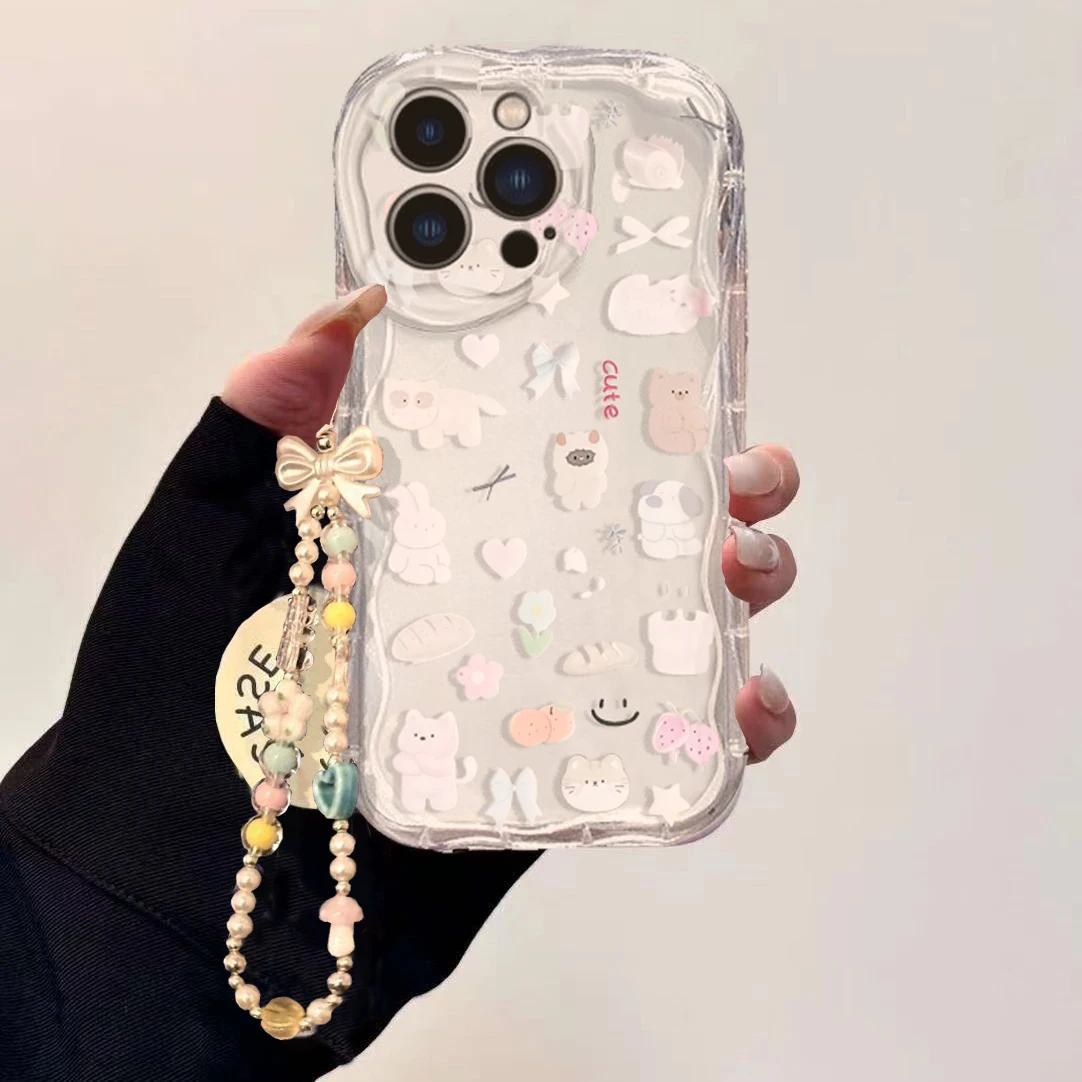 Cute Cartoon Wrist Strap Silicone Case - Étui avec chaîne de poignet avec