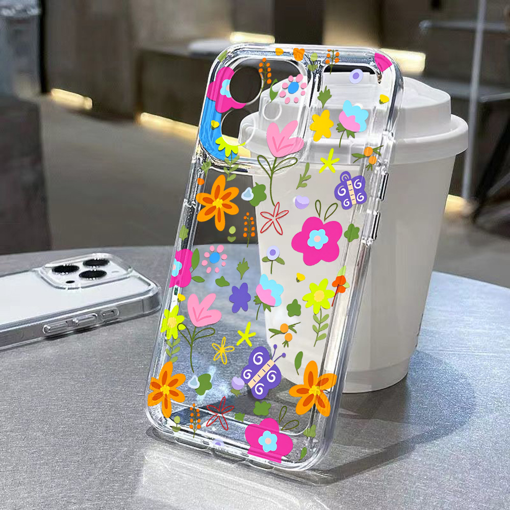 Clear Shockproof Bumper Case - Coque de téléphone transparente à fleurs