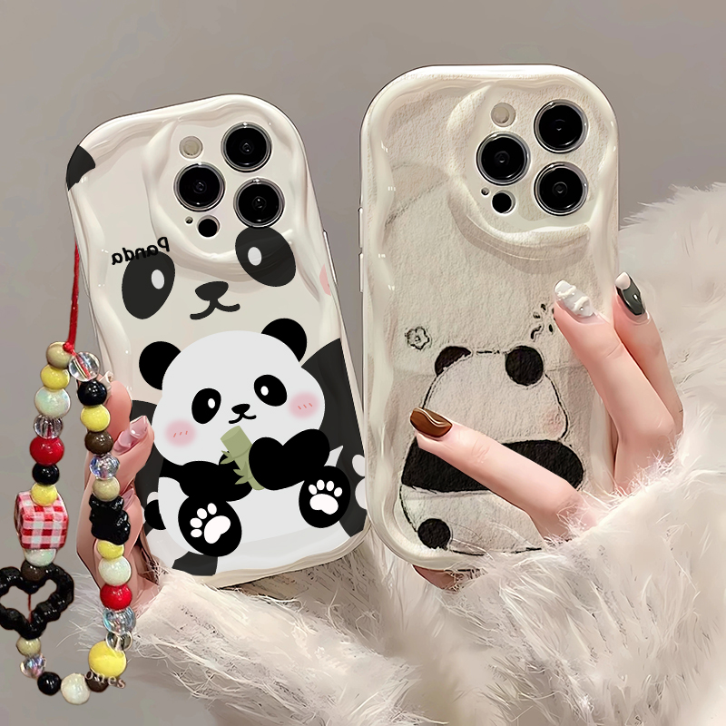 Cute Cartoon Wrist Strap Silicone Case - Étui avec dragonne Panda mignon, pour