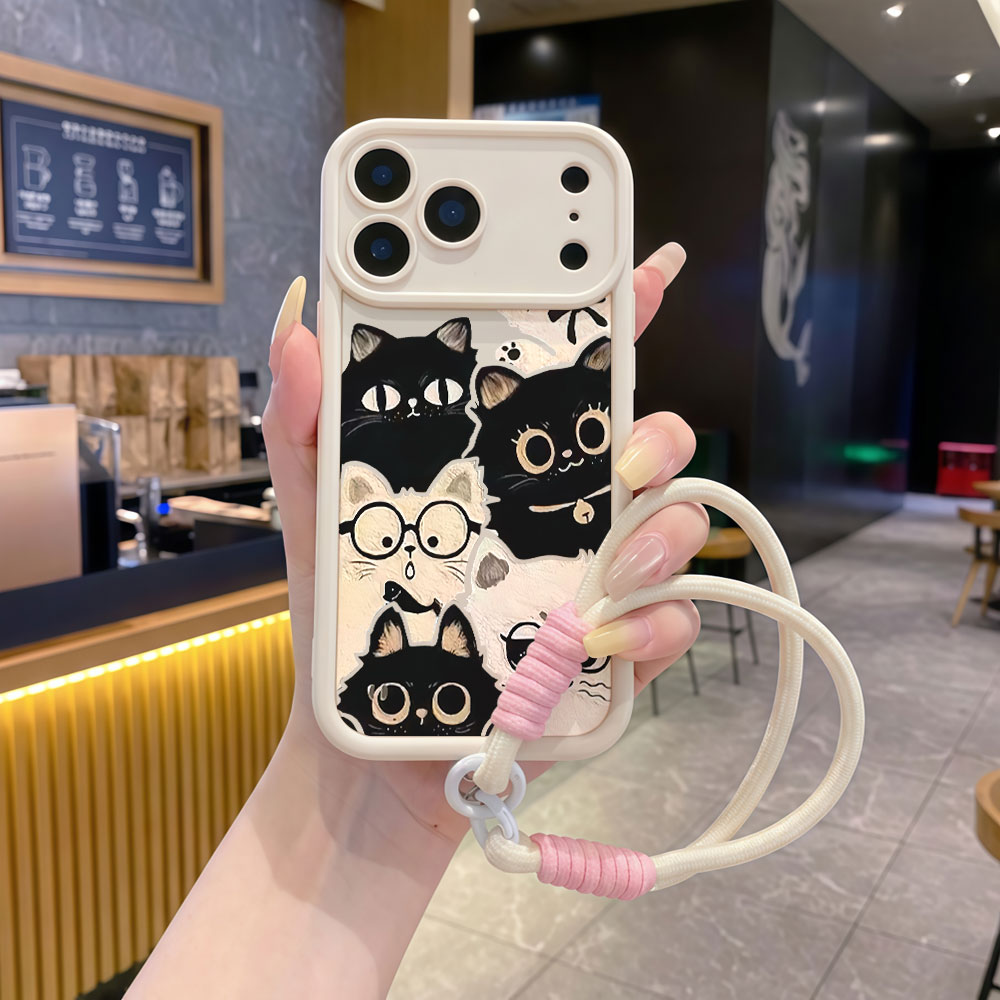 Cute Cartoon Wrist Strap Silicone Case - Coque de téléphone antichoc avec cordon,
