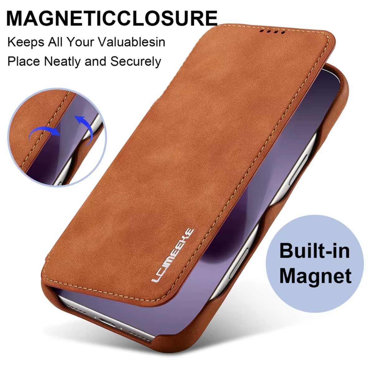 Leather Wallet Card Holder Phone Cover - Portefeuille en cuir à rabat magnétique