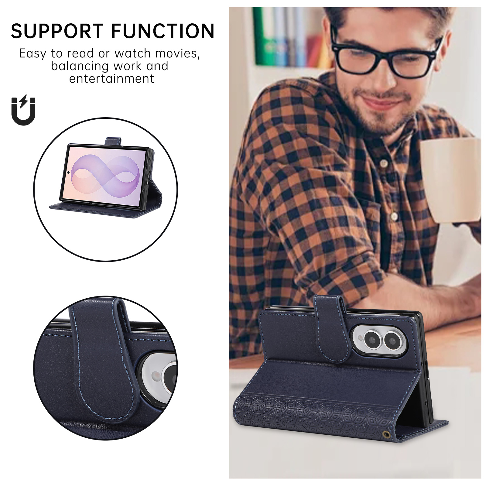 Étui de téléphone en cuir de l - Leather Wallet Card Holder Phone Cover avis et prix