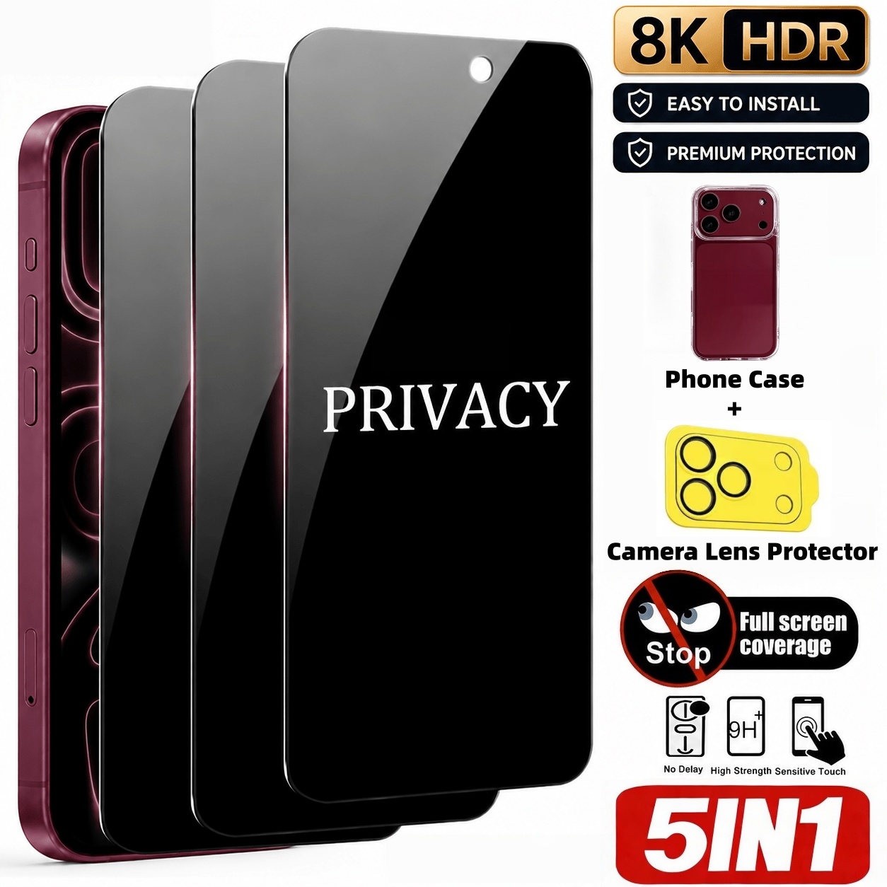 [Ensemble de 5 pièces] 3 prote - Anti Spy Privacy Glass Case avis et prix