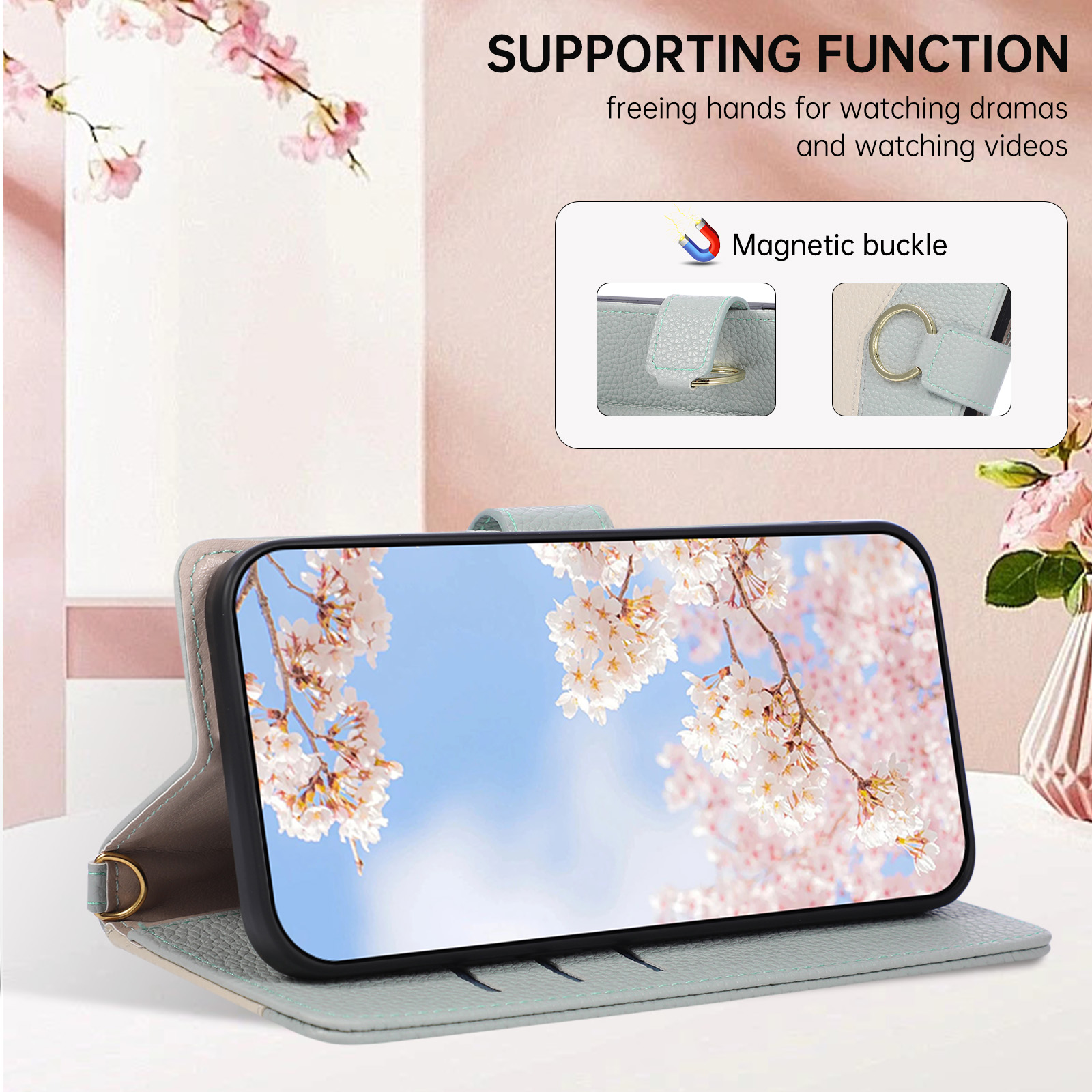 Étui de téléphone en cuir avec - Leather Wallet Card Holder Phone Cover avis et prix