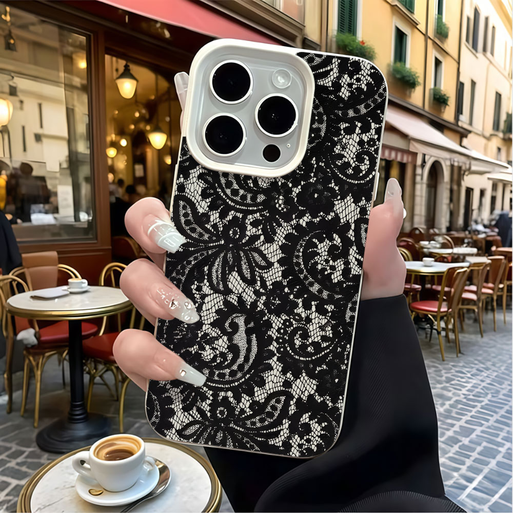 Coque Souple Noire Vintage à M - Vintage Floral Pattern Soft Case avis et prix